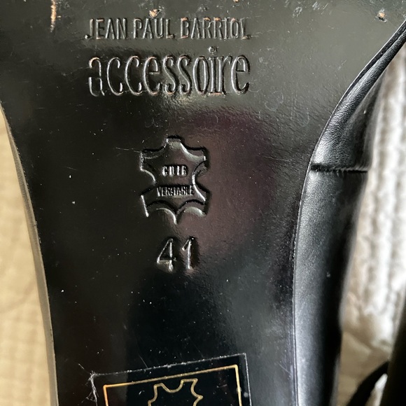EUC VTG Jean Paul Barriol black leather pump w/ankle strap & bows - Picture 13 of 14